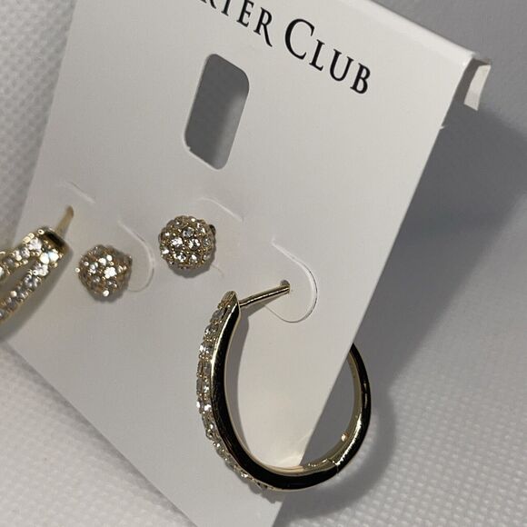 Gold Tone Crystal Earrings (2pc Set) Stunning Chic Fashion Trendy Stylish NWT - Picture 11 of 13